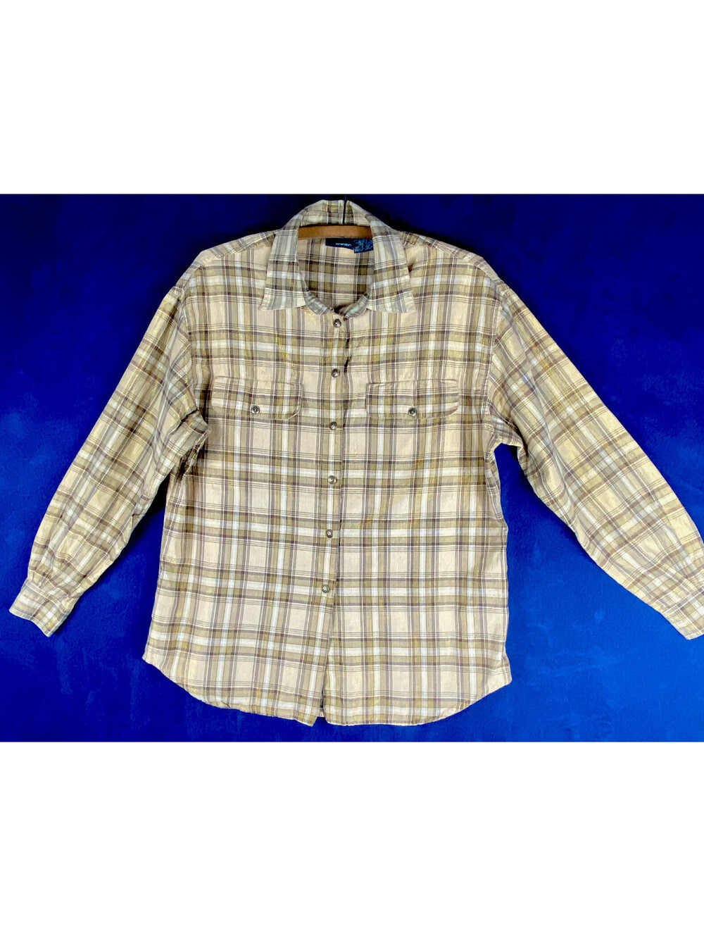 Liz Wear Gold plaid shimmer long sleeve button up shirt, Small, Rodeo cowgirl